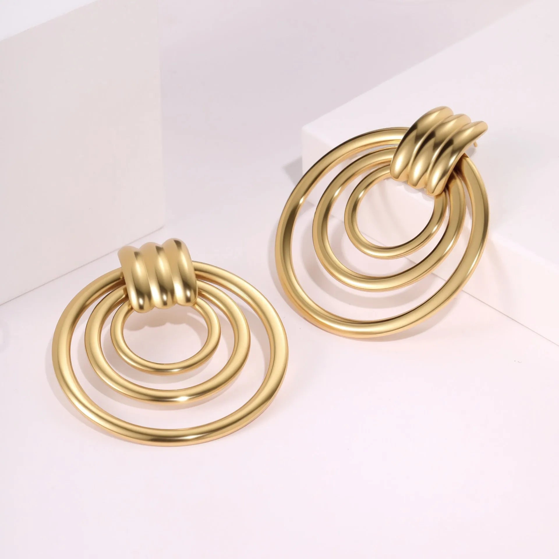 18K gold plated stainless steel geometric circle earrings with gold finish for women
