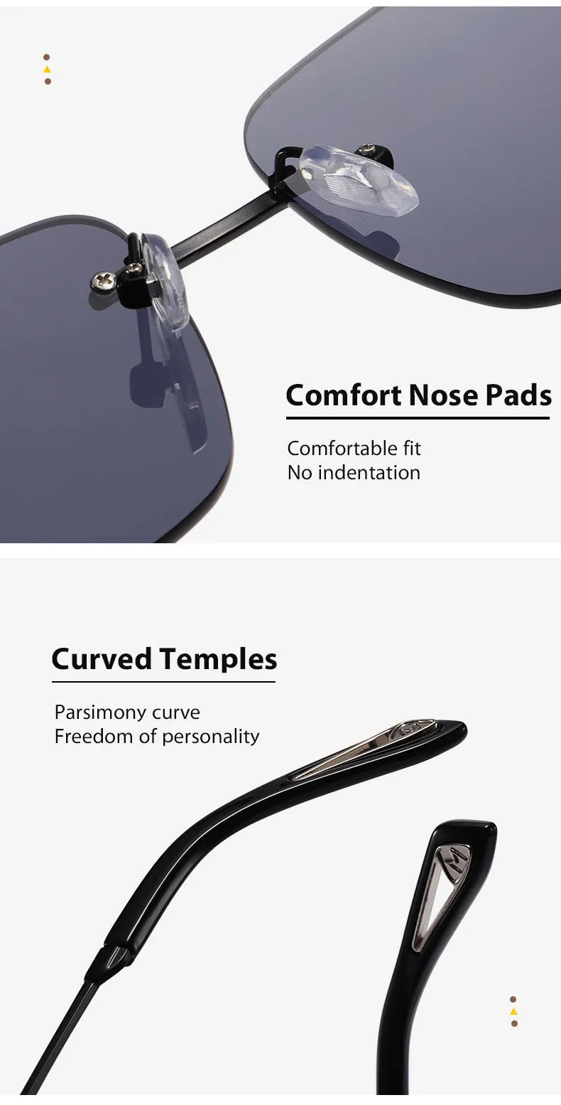 Frameless square retro sunglasses with UV400 protection in gold/tea colour for men and women