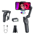 Foldable handheld camera gimbal stabiliser in gun colour and AI RGB variants