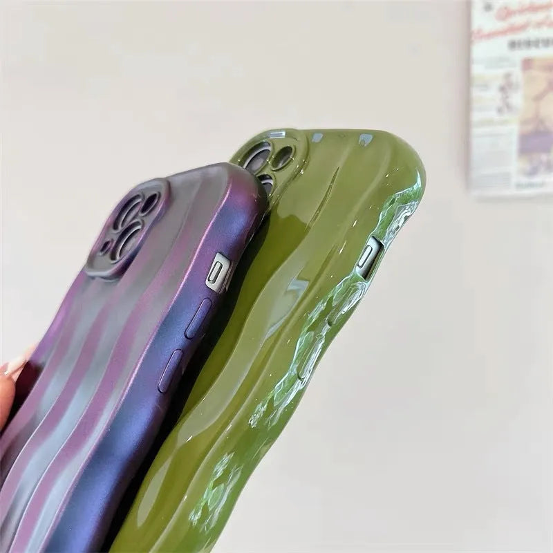 Silicone iPhone 17 phone case with water ripple texture in burgundy colour.
