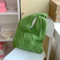 Retro style crochet wool yarn shoulder tote bag with double straps in various solid colours