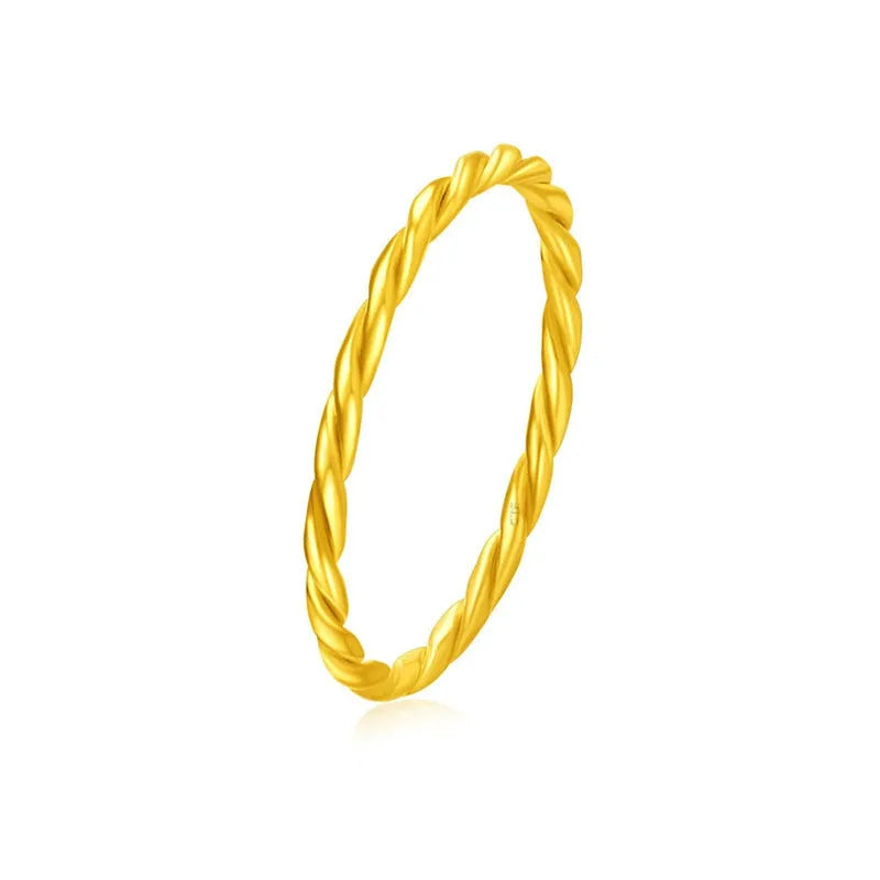 Brass gold plated women's ring showing twist, simple bracelet matte, and simple bracelet glossy style options