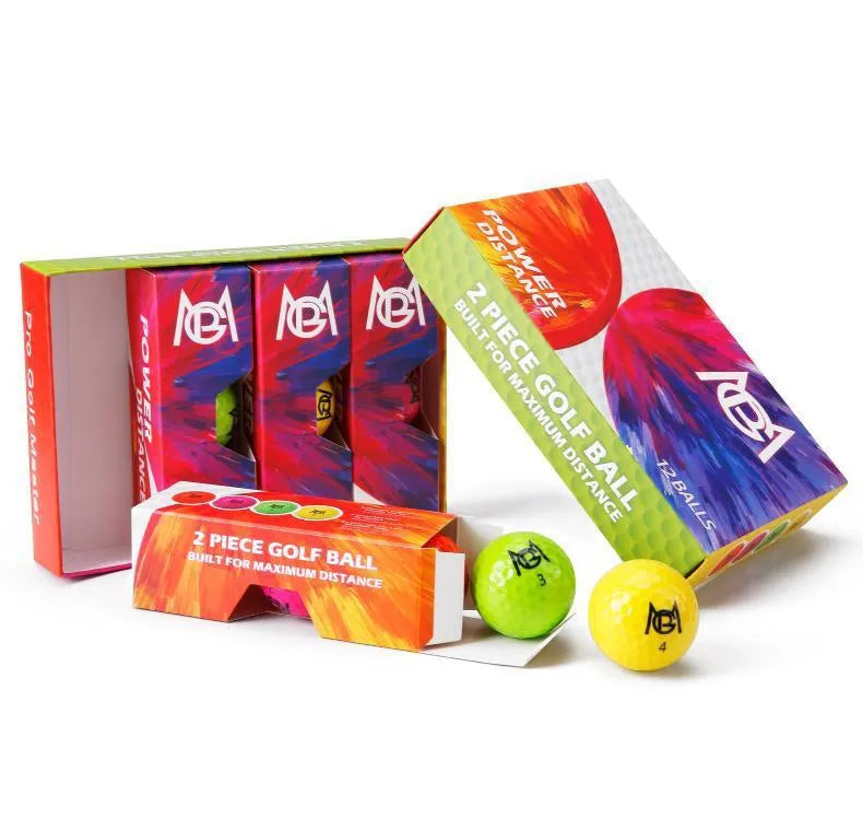 Golf Color Game Ball two-layer practice ball in orange, yellow, green, and rose colours, 42.6mm diameter
