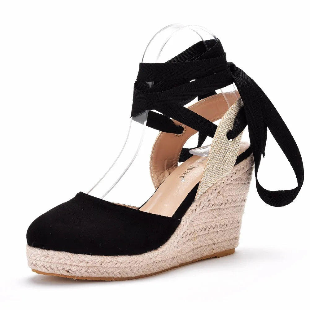 Women's bohemian wedge sandals with beaded tassels, buckle closure, and waterproof platform sole