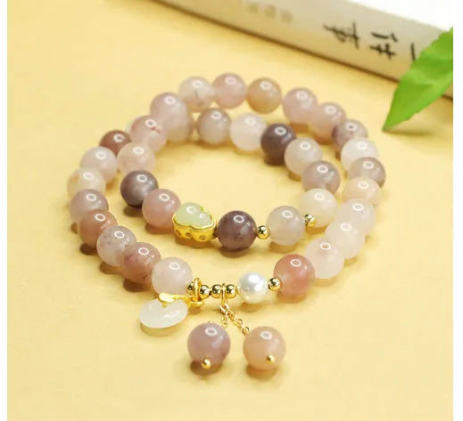 Natural Jinsi Jade double ring gourd bracelet 8mm gold silk jade colour unisex polished finish