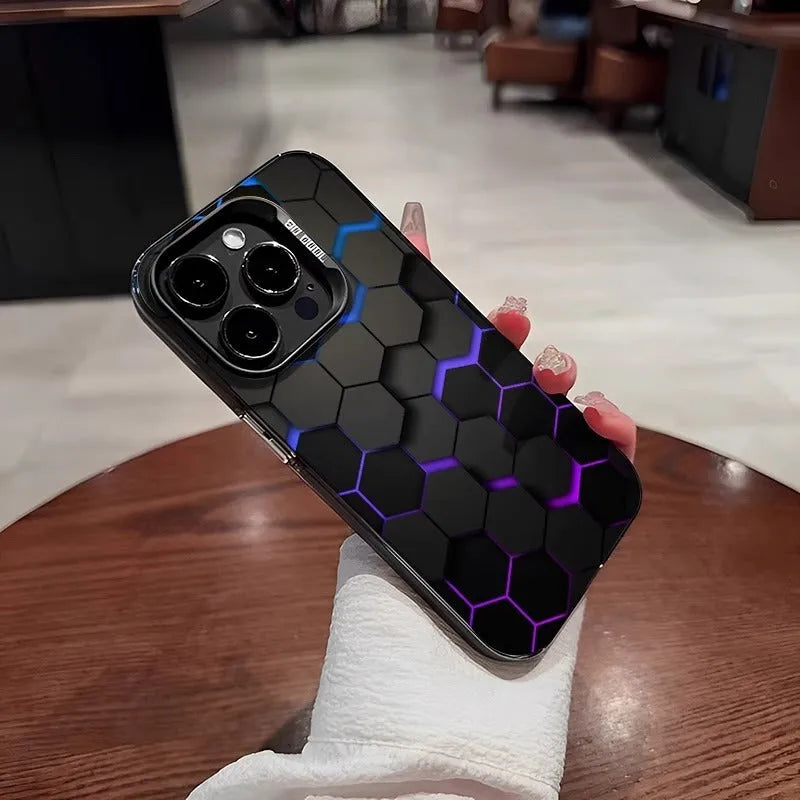 Frosted protective phone case for Apple iPhone with honeycomb square pattern in Moonlight colour options