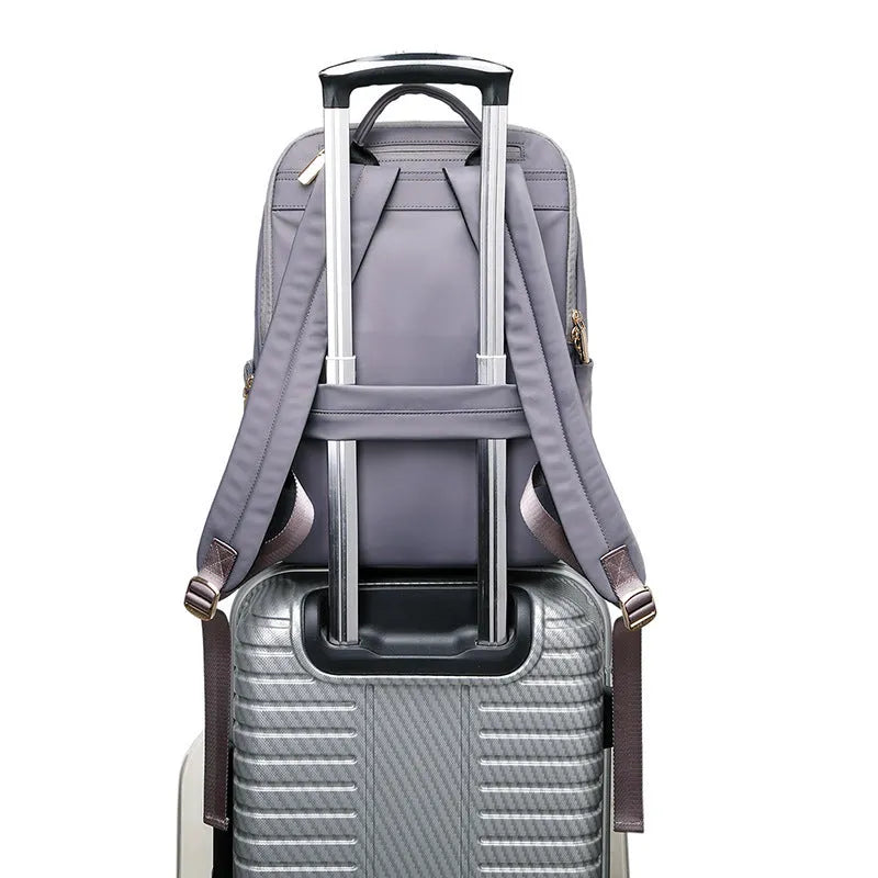 Oxford cloth women's backpack in black or purplish grey with large capacity design