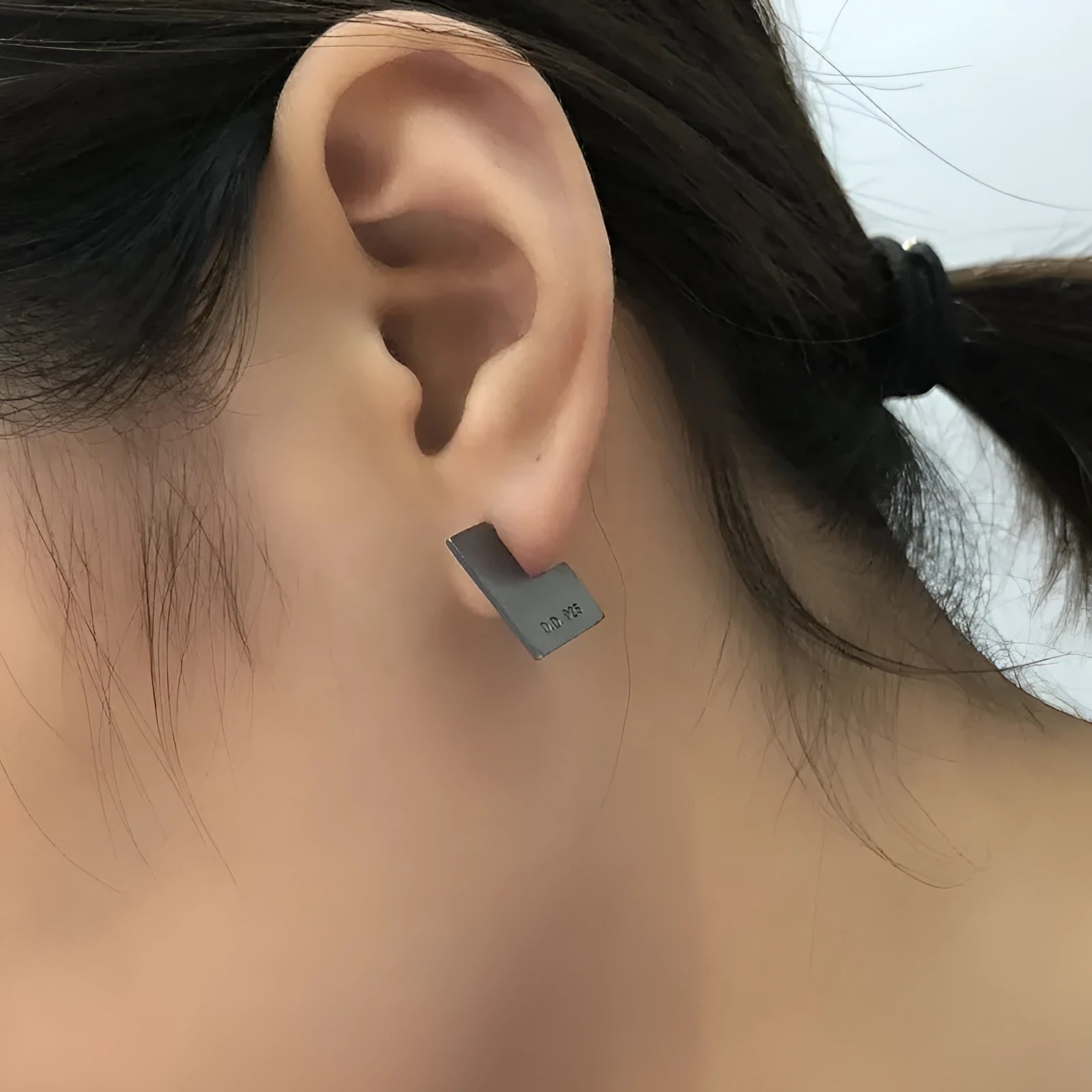 Sterling silver geometric square earrings with black oxidation finish