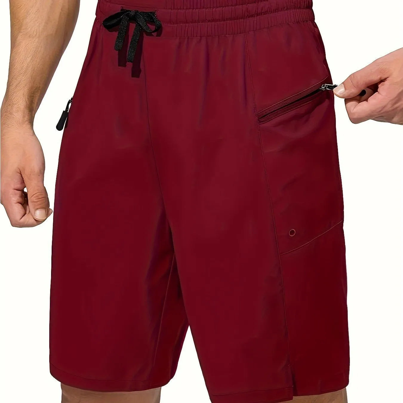 Men's solid colour quick-drying beach shorts with straight-leg design