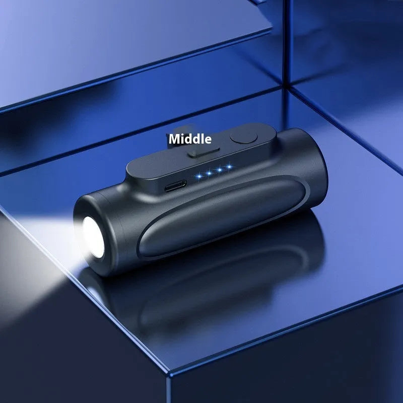 Creative power bank with LED flashlight in Black or Pink with Type-C or Apple charging port