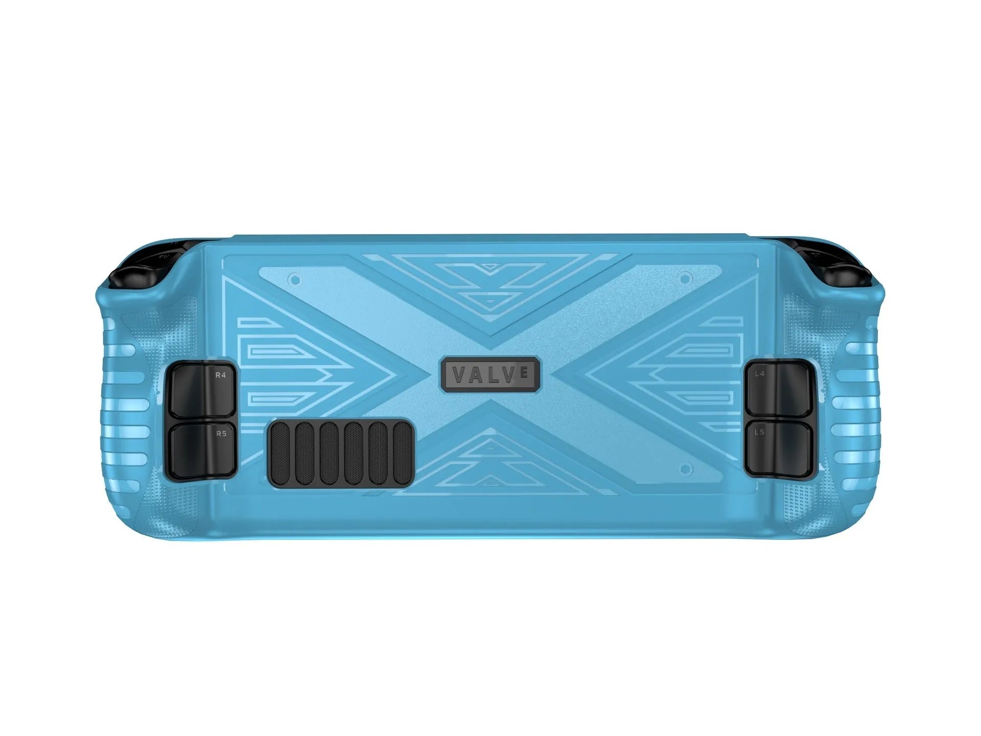 Red soft silicone protective cover for a Steam Deck gaming console on a grey background.