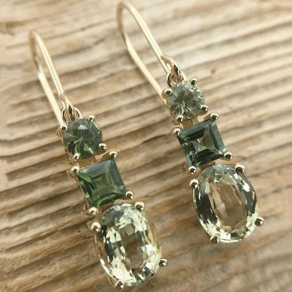 Green quadrilateral copper geometry earrings in retro bohemian style