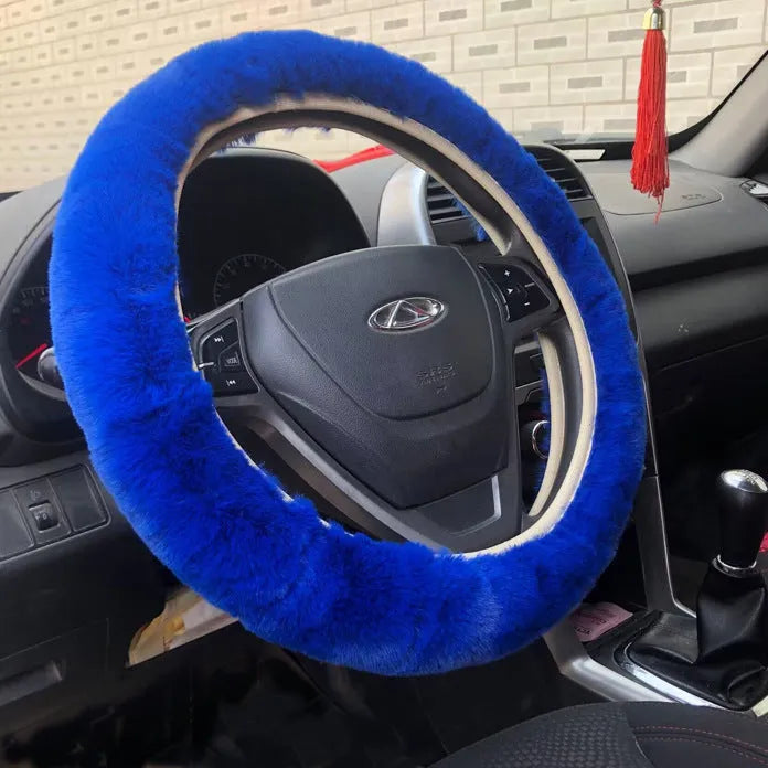 Sheepskin and wool steering wheel cover set of 6 pieces in various colours for 38cm wheel