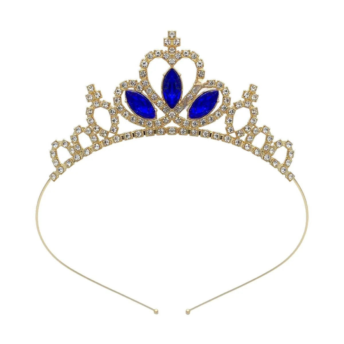 Gold and silver electroplated alloy princess crown headdress for girls with coloured diamond embellishments.