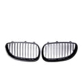 Pair of black ABS carbon fibre texture front grilles for BMW 5-Series E39 E60 E66 models.