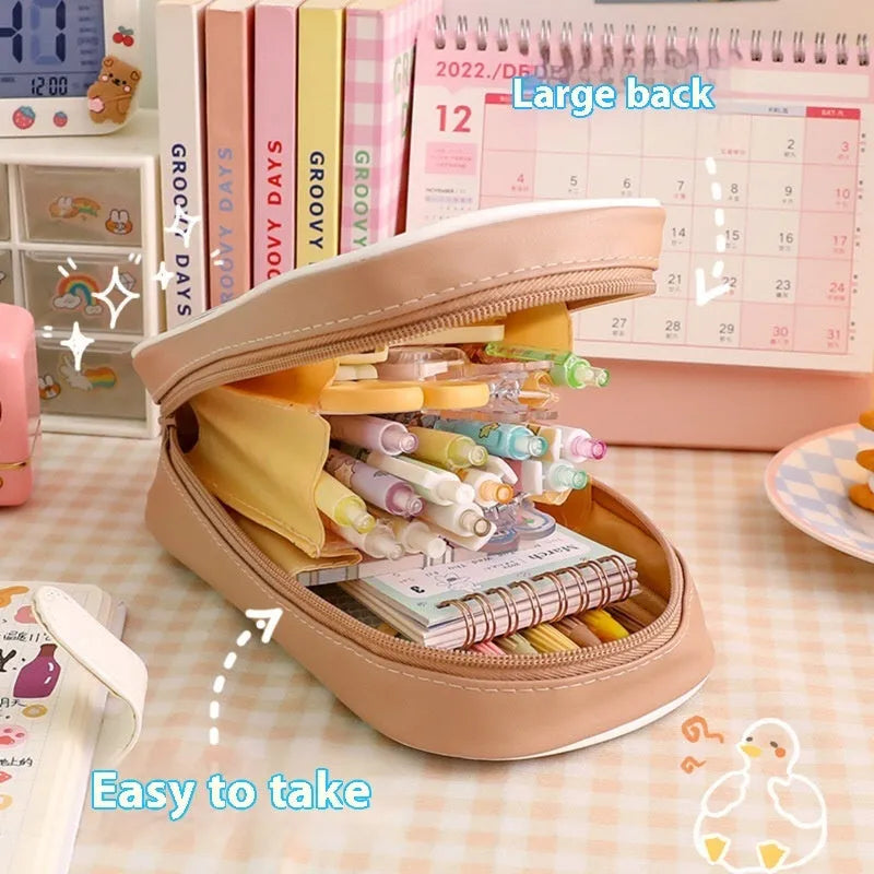 Transparent PVC student pencil case with cartoon design in candy bear, pink rabbit, blue dog, or purple dog colours