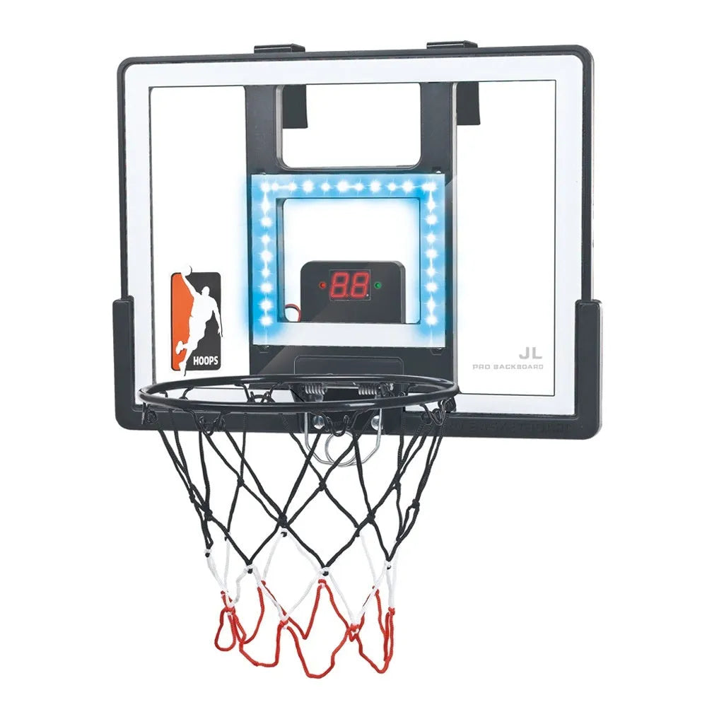 Mute Scoring Dunk Outdoor Folding Basketball Hoop with LED Backboard in red, height adjustable 152-180cm