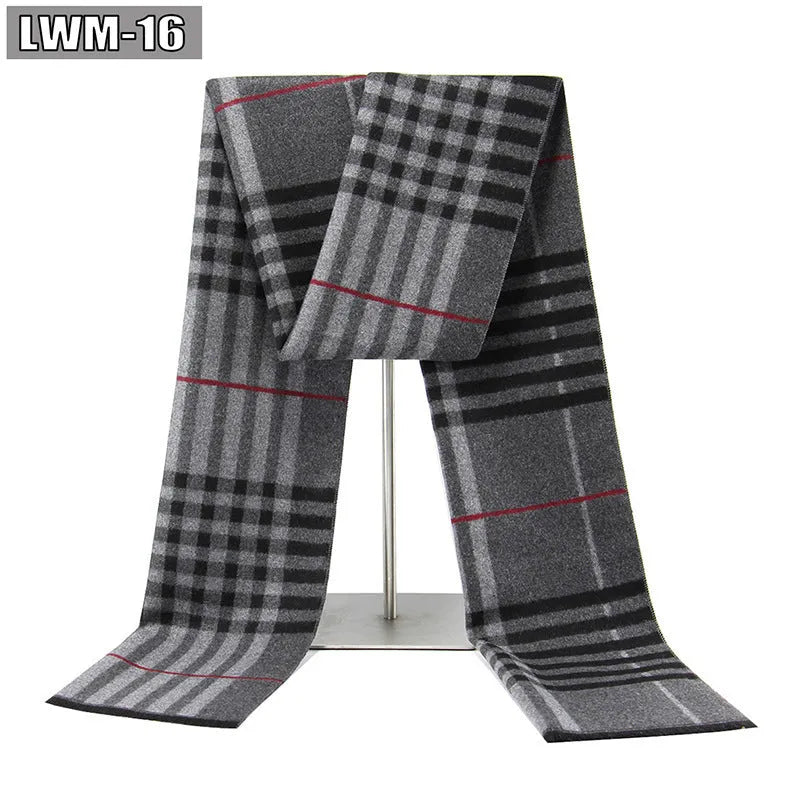 Men's plaid imitation cashmere scarf with tassels, over 175cm long, in a business style