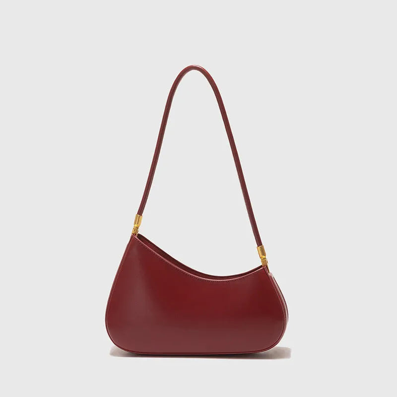 Women's retro oval underarm bag in PU leather with single shoulder strap and sandwich pockets