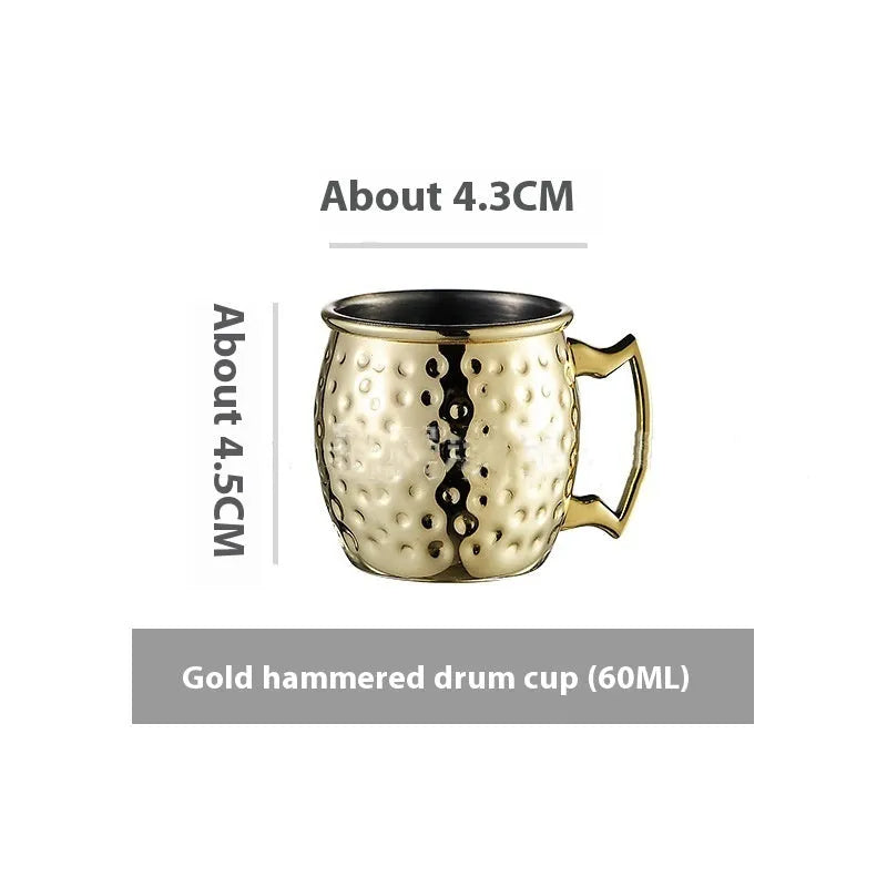 Stainless steel Moscow Mule cup with copper interior in silver, gold, rose gold or black colours