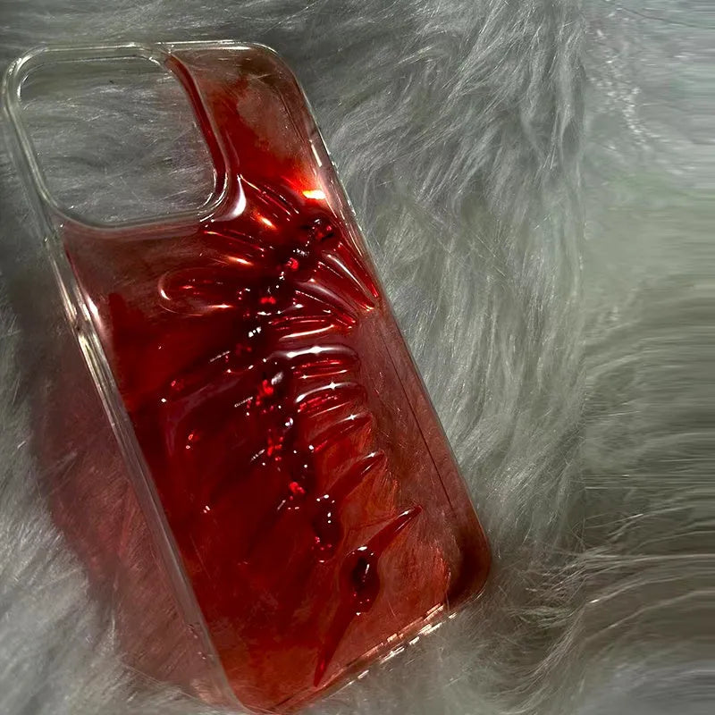 Red silicone phone case with halo staining fish bones design for iPhone models