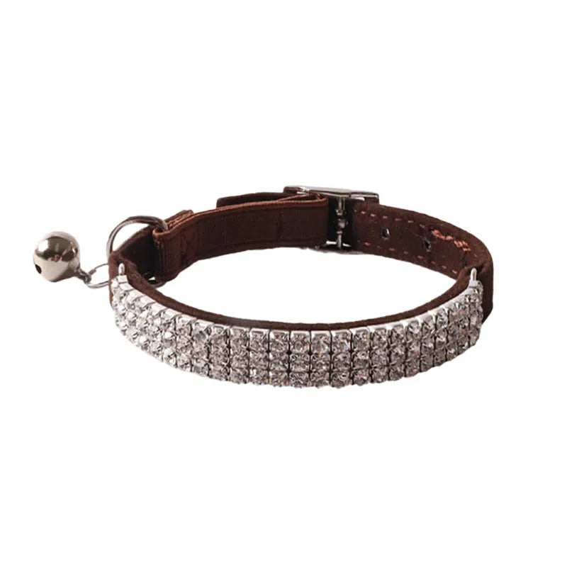 Elastic buckle cat collar with gang drill decoration in flocking material