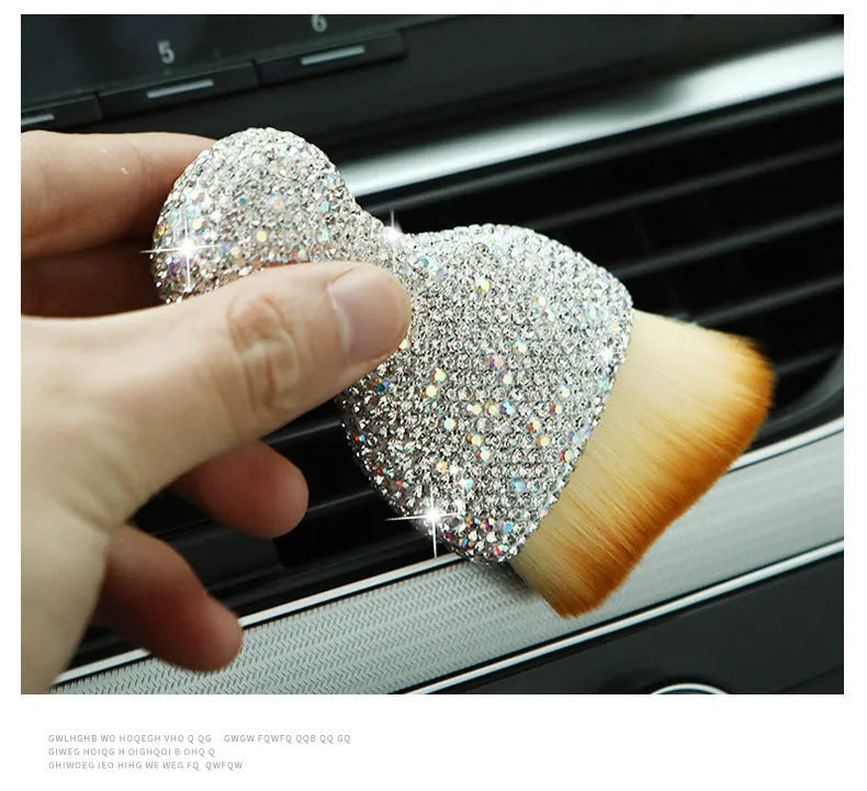 Car interior cleaning brush with soft PVC bristles, shown in white, pink, and black colour options