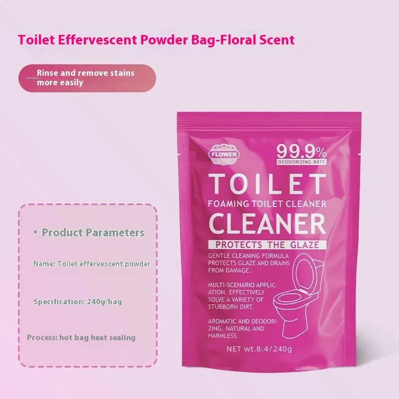 Toilet bubble powder in blue ocean and pink floral fragrance options with 40g bags or 240g bag