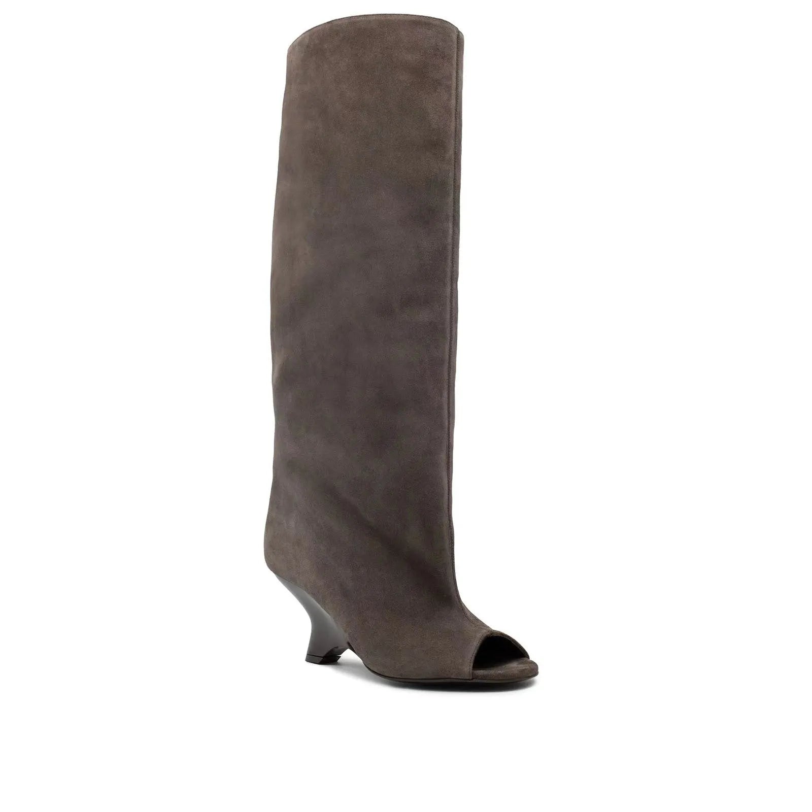 Women's peep toe wedge suede sandal boots in apricot, tassel detail, rubber sole