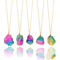 Seven-color natural stone rough stone winding crystal pendant necklace gold geometric shape transparent detail