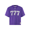 Retro loose-fit summer t-shirt in black, white, purple, or orange colours, made from polyester fabric.