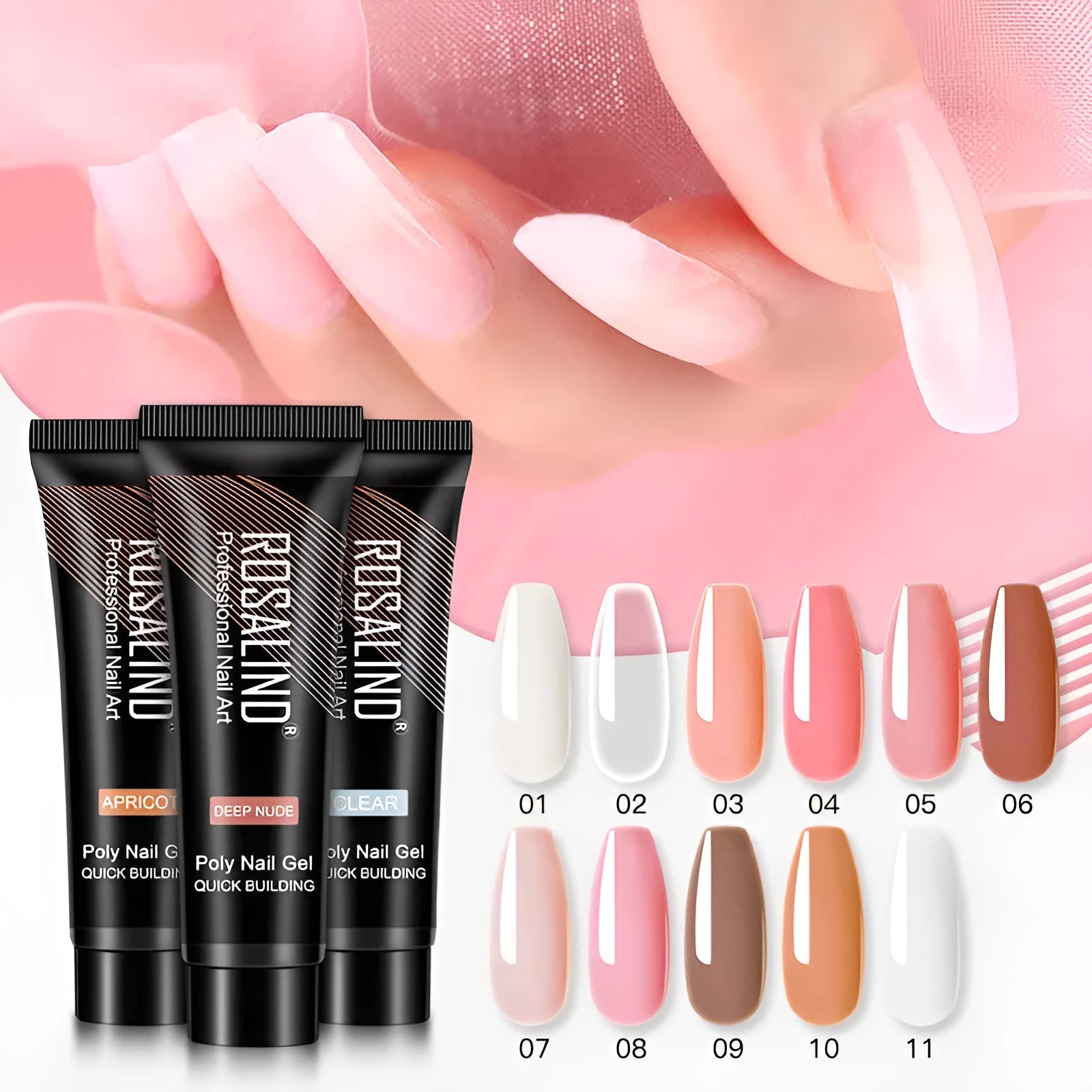 ROSALIND 15ml Crystal UV nail gel in a clear bottle with solid colour options for nail extensions