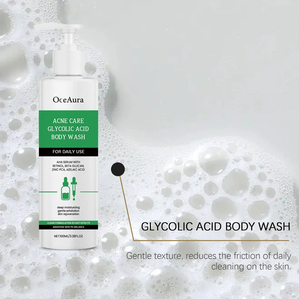 Soothing and moisturising shower gel with retinol and azelaic acid in a 100ml white bottle