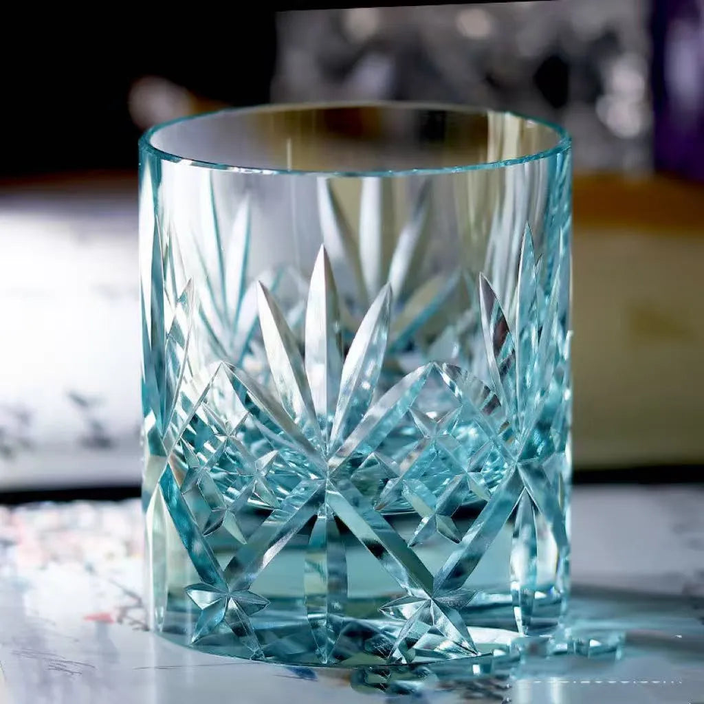 Retro creative crystal wine glass with hand-carved pattern, 201-300ml capacity, available in multiple colours.