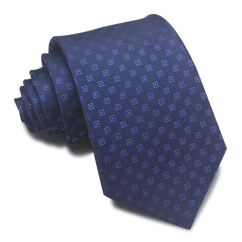8cm wide polyester jacquard business tie with striped pattern in various colour options