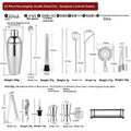 23-piece stainless steel cocktail set with shakers and bar tools on counter