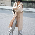 Women's grey knitted cardigan trench coat with hood and regular sleeves