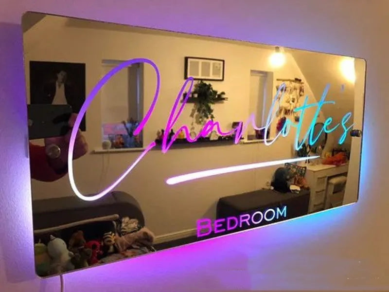 Personalised acrylic LED name mirror light with custom photo, soft glow, and remote control