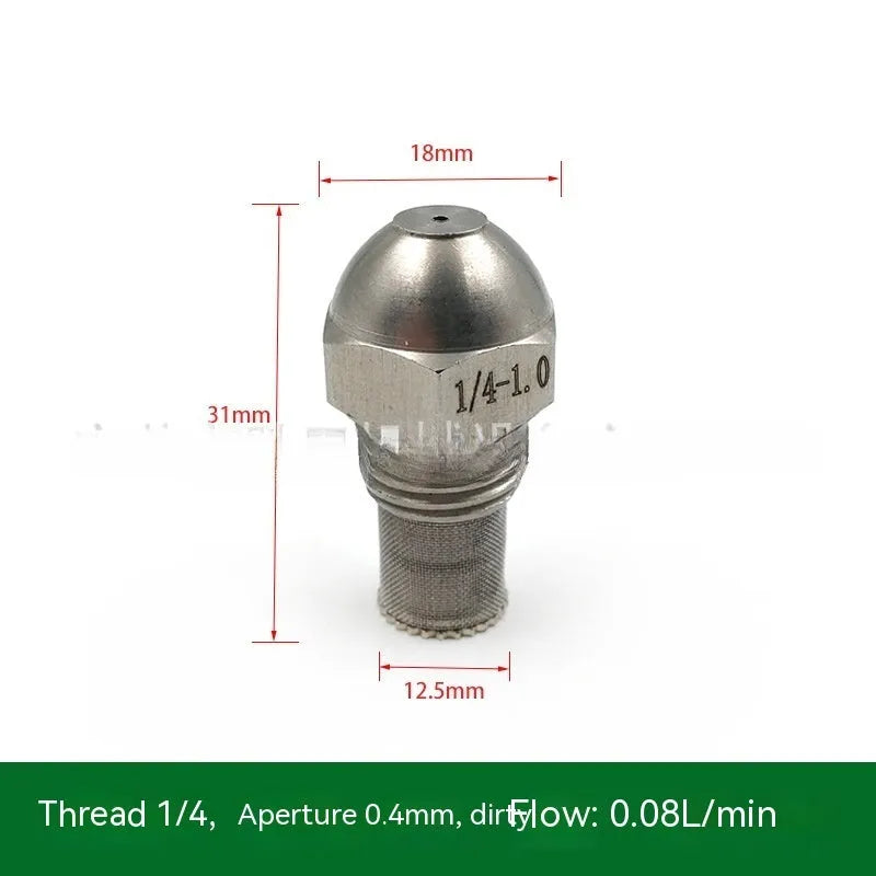 304 stainless steel two-point industrial spray nozzle with external thread and filter screen for atomisation.