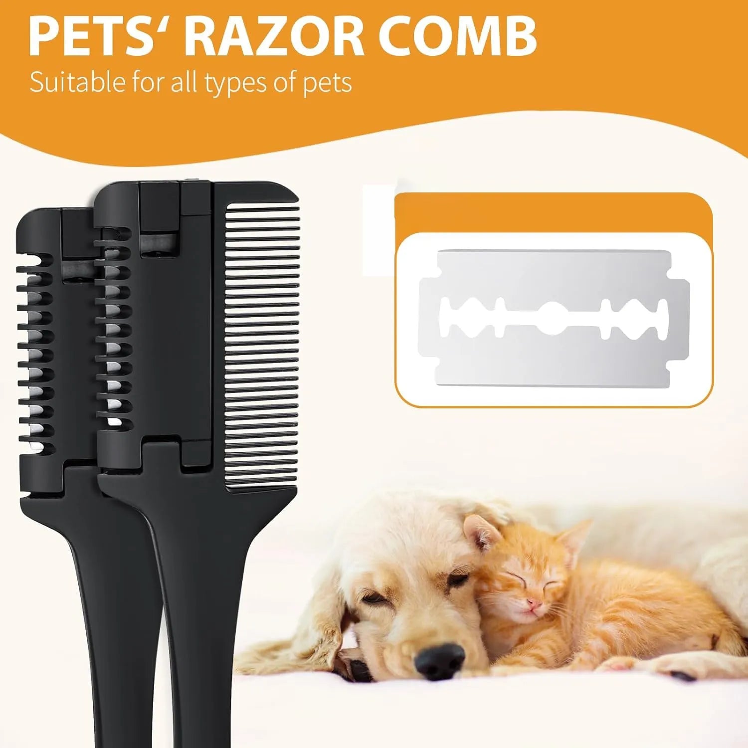 Pet grooming razor comb with comb and blade attachments plus 10 spare blades