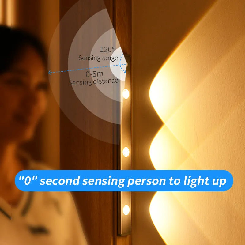 Rechargeable motion sensor lamp with aluminium body and magnetic mount for under-cabinet use, three colour temperature LED