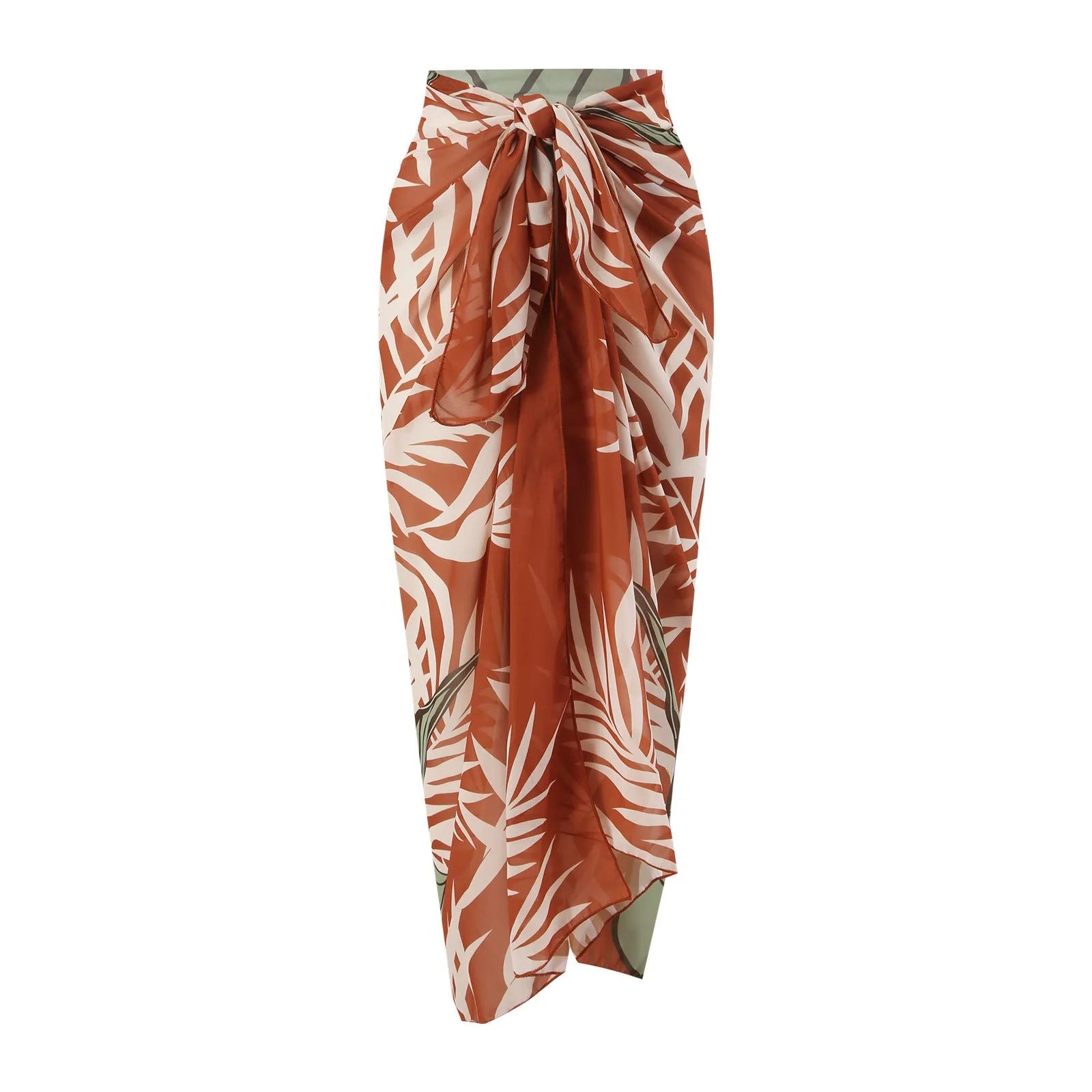 Brown high waist push up bikini swimsuit with a split chiffon dress detail for women