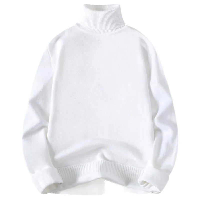 Plus size men's black knitted high-neck fleece-lined sweater on model
