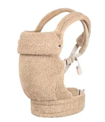 Plush windproof baby carrier in camel colour, backpack style, suitable for 3-36 months and 20kg load