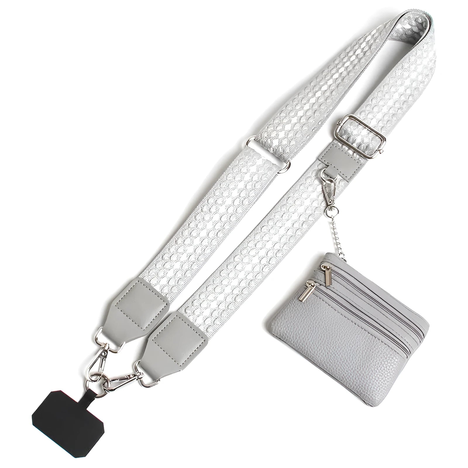 Polyester mobile phone lanyard with silk screen print in apricot colour showing long shoulder strap design