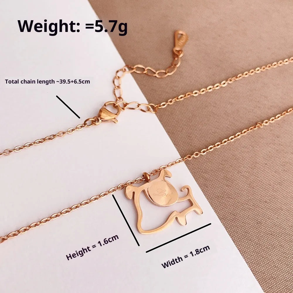 Rose gold titanium steel clavicle chain necklace with geometric line pattern and electroplated non-fade finish