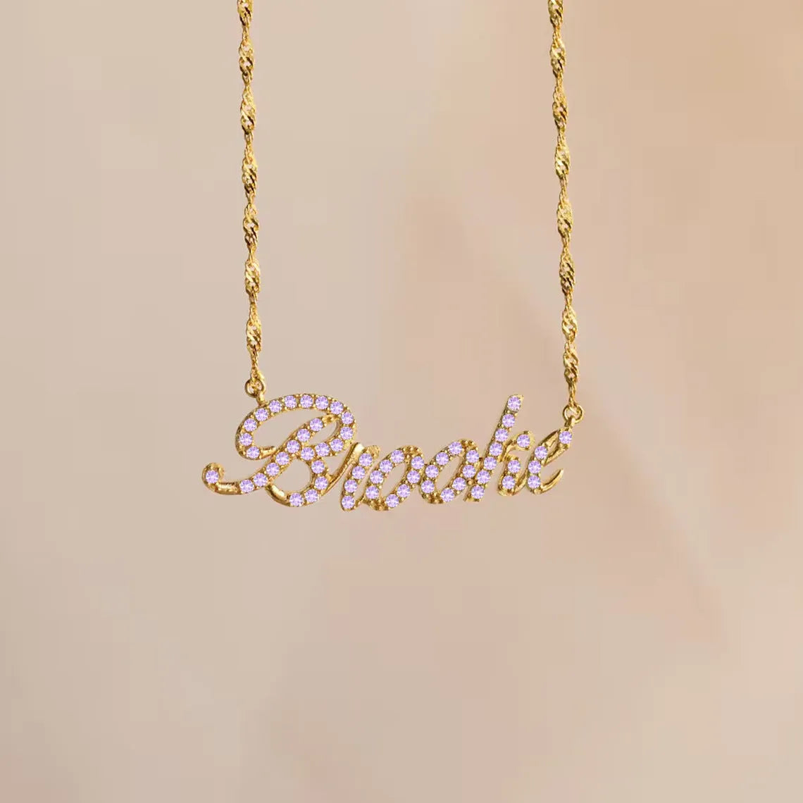 Customised copper geometric name necklace for women in gold finish
