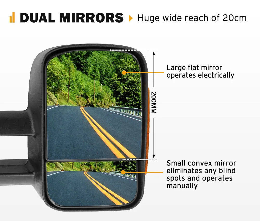 Black exterior rear vision mirror for Nissan NP300 D23 models with adjustable design and integrated side marker light