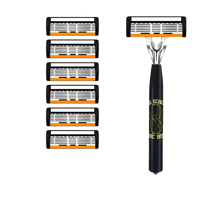 Black six-layer finger type handle manual shaver holder cutter head with multiple blade configuration options
