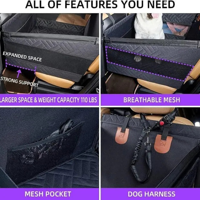 Grey reversible water resistant dog bed measuring 56x56x40cm for car and home use